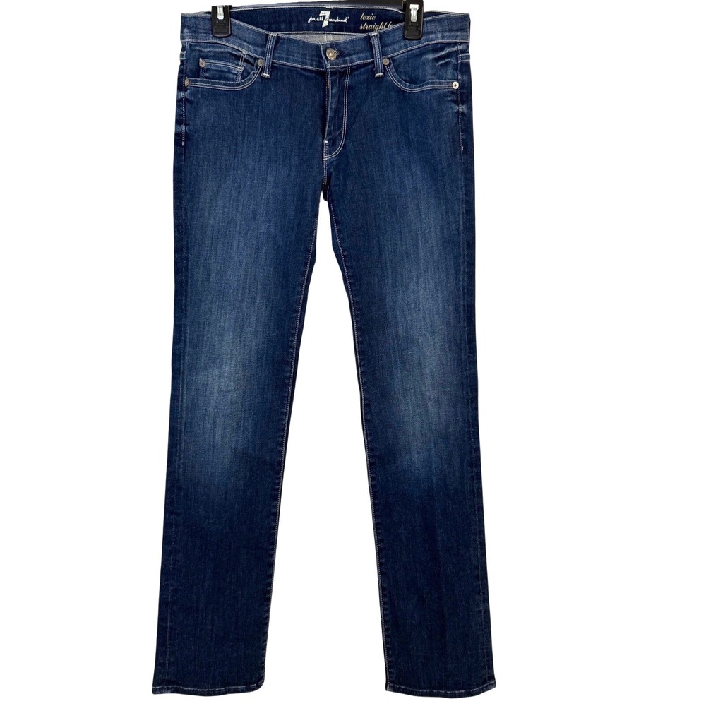 7 For All Mankind Lexie Straight Jeans Petite‎ Dark Wash Women's 31 Stretch